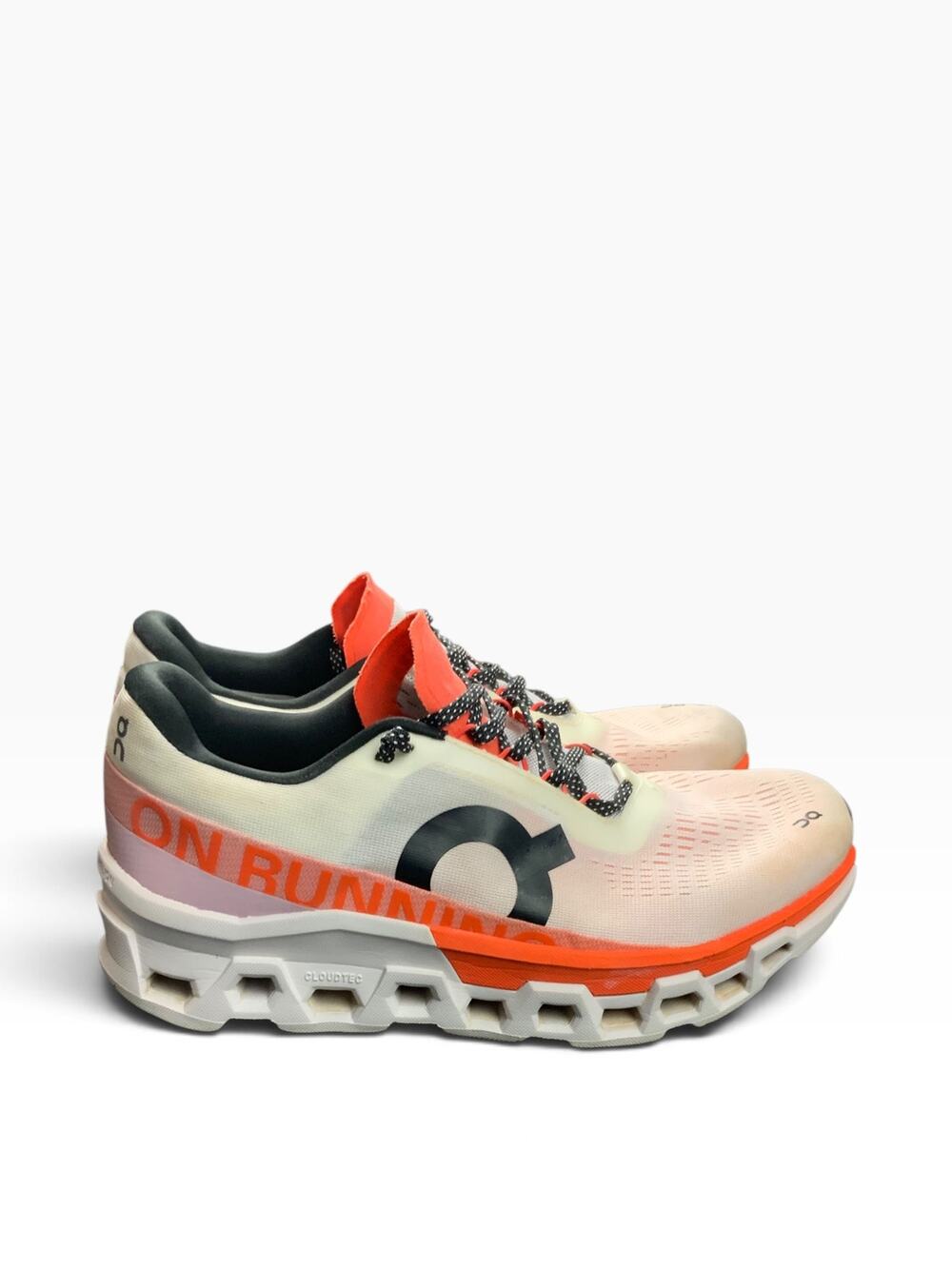 On Running Cloudmonster Mens 10.5 Undyed White Flame Orange Marathon Comfort